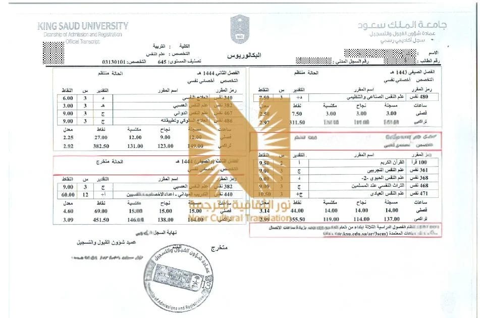 ترجمة شهادة تخرج